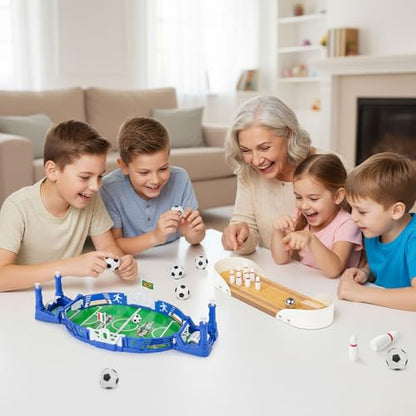 3 otters Mini Bowling Set & Mini Soccer Board Game Bundle – Fun Tabletop Games for Kids, Adults & Family Parties, Perfect Stocking Stuffers