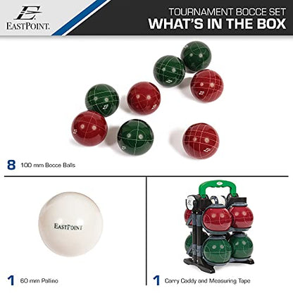 EastPoint Bocce Ball Set - 110mm Tournament Set, 8 Balls, 60mm Pallino - Durable Resin Orbs for Yard Games - Deluxe Carry Case & Tape for Outdoor Games - Designed for Beach & Backyard Fun