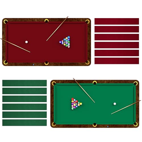 Breling 2 Sets 8ft Pool Table Felt Replacement Kit with 12 Rail Cloth Strips, Pre Cut Billiard Table Cloth for Standard 8 Foot Pool Tables, Durable Felt for Home Game Rooms, Bars & Clubs (red & Green)