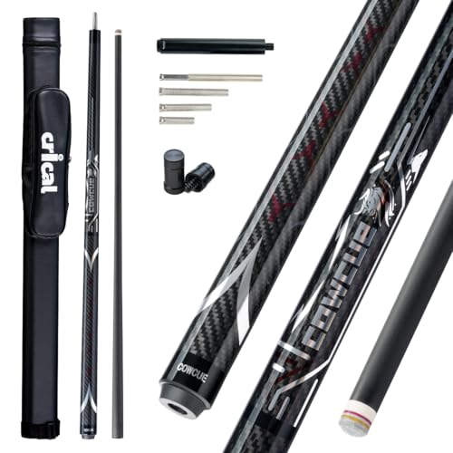 CRICAL COWCUE 58-Inch Carbon Fiber Pool Cue, Low Deflection, 12.5mm Tip | Adjustable pool cue with 3/8x8 joint for stable control, regular billiards practice and pool hall play. - color: CW-02-set2