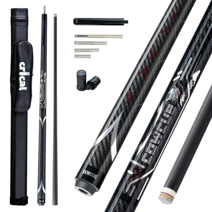CRICAL COWCUE 58-Inch Carbon Fiber Pool Cue, Low Deflection, 12.5mm Tip | Adjustable pool cue with 3/8x8 joint for stable control, regular billiards practice and pool hall play. - color: CW-02-set2