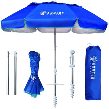AMMSUN 6ft Folded Portable Travel Beach Umbrella with Sand Anchor Tilt Air vent UPF 50+UV Protection Fit In Suitcase Compact Foldable Telescopic umbrellas for Patio Garden Beach Pool Blue - color: 6ft Navy Blue