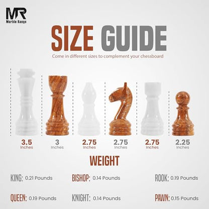 Marble Chess Pieces 3.5 Inch King Handmade White and Dark Brown 32 Chess Figures for Board Games, Suitable for Travel Games - color: White and Dark Brown