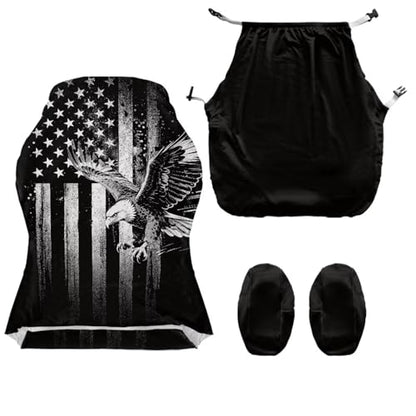 Eagle Print Computer & Gaming Chair Slipcover American Flag Print Game Chair Cover with Armrest Covers Easy to Install Universal Fit Office Desk & Racing Computer Gamer Chairs - color: Black and Grey - Eagle American Flag