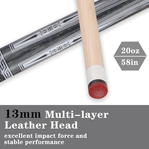10mm11mm12mm13mm Billiard Pool Cue Stick Set, 20 oz 58 inch Canadian Maple Cue Stick Irish Linen Wrap, Cue Stick for Beginner, Commercial and Home Entertainment - color: 13mm Grey with case