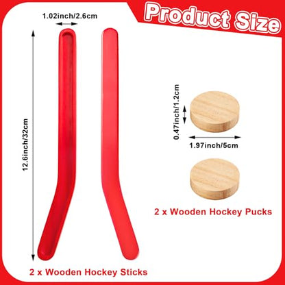 2 Sets Wooden Replacement Hockey Sticks and Pucks for Classic Wooden Tabletop Games Hockey Games Equipment Set Extra Accessories for Kids Children Adults Family - color: Red
