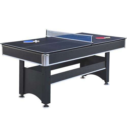 Tomkate 6-Foot Pool and Table Tennis Multi Game with Felt and Table Tennis Surface. Includes Billiard Accessories, Cues, Paddles and Balls for Family Game Room - color: Red Felt with Black Body