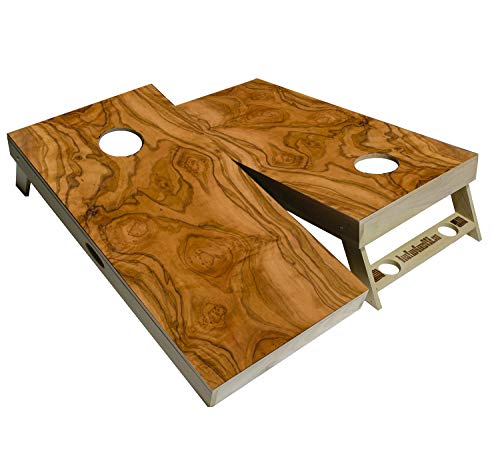 Wood Grain Series - Premium Cornhole Boards w Cupholders and a Handle - Includes 2 Regulation 4' x 2' Cornhole Boards w Premium Birch Plywood and 8 Cornhole Bags - style: 1280