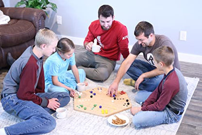 Wahoo Wooden Marble Game Board Set - Large 24" Wide - Solid Oak Wood - Double-Sided - with Large 22mm Marbles and Dice Included