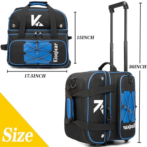 Double Roller 2 Ball Bowling Bag with Large Separate Shoe Compartment and Oversized Accessory Pocket, 36" Extendable Handle. - color: BLUE