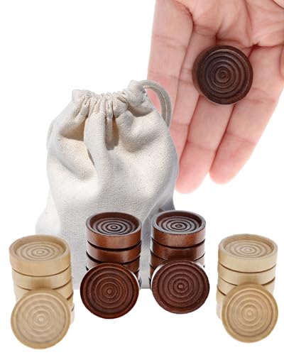 WE Games Wooden Checkers Pieces Only (1.06 inch), Checker Board Game & Backgammon Pieces, 24 Brown and Natural Stained Stackable Ridges with a Drawstring Storage Bag, Replacement Game Piece - size: 1.062 inch diameter