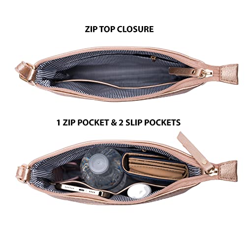 Solene Crossbody Bag Functional Multi Pocket Messenger Purse Top Zip Closure Shoulder Handbag With Adjustable Strap - color: Rose Gold