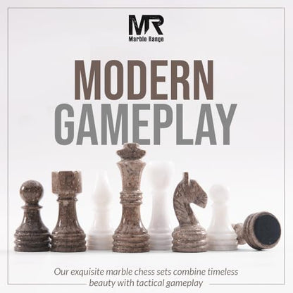 Marble Chess Set 15" Inches Oceanic and White with Storage Box and 2 Extra Queen Handmade Classic Board Games for Adults, Luxury Marble Chess Board & Chess Pieces for Gifts - color: Oceanic & White