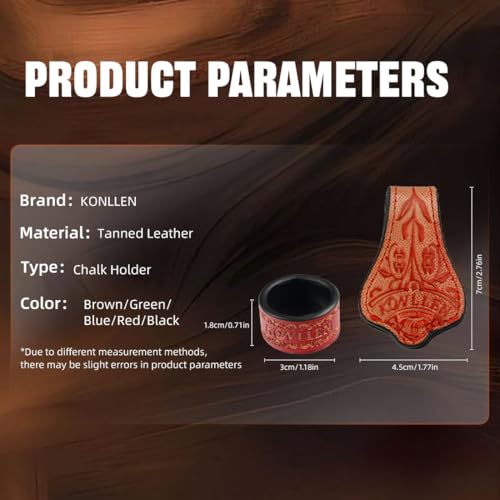 KONLLEN Leather Engraved Chalk Holder Magnetic Vegetable Tanned Leather Pool Cue Snooker Silent Billiard Accessories - color: VT Holder-Red-round