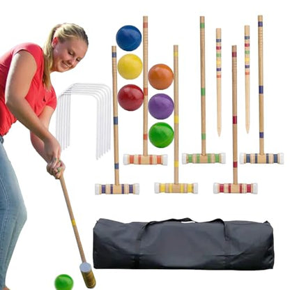 Genérico Croquet Outdoor Family Games for 6 Players, Portable Wooden Sports Reusable Lawn Park Kit for Backyard | Durable Bag Included, Fun j