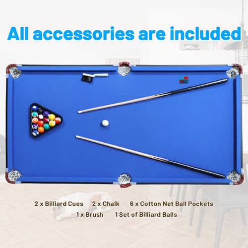Seydrey 54" Folding Pool Table, Portable Space-Saving Billiard Game Table for Game Room & Office - color: Single Blue Felt