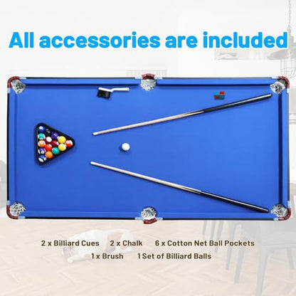 Seydrey 54" Folding Pool Table, Portable Space-Saving Billiard Game Table for Game Room & Office - color: Single Blue Felt