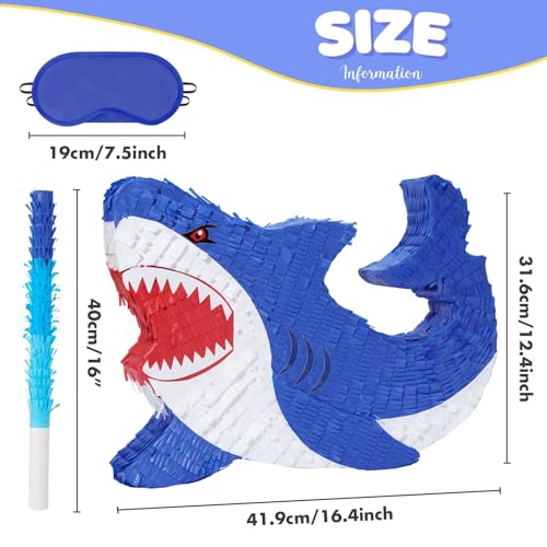 WERNNSAI Shark Piñata - Ocean Shark Birthday Party Decorations Kids Boys Piñata with Blindfold and Bat for Under the Sea Party Supplies Baby Shower Birthday Game Set - style: Shark