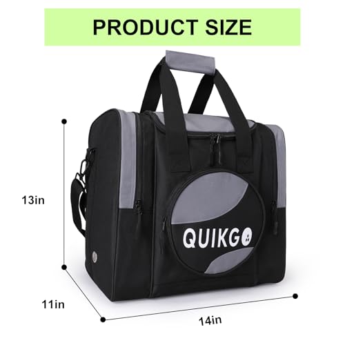 Bowling Ball Bag for Single Ball, Tote Bowling Bag with Padded Ball Holder - color: Black-Grey
