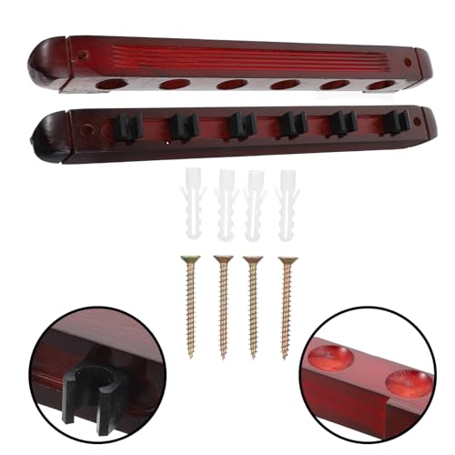 POPETPOP Wood Pool Cue Stand Wine Red 6-Hole Wall-Mounted Billiards Rod Display Rack Set for Home Use