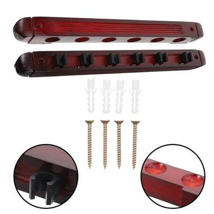 POPETPOP Wood Pool Cue Stand Wine Red 6-Hole Wall-Mounted Billiards Rod Display Rack Set for Home Use
