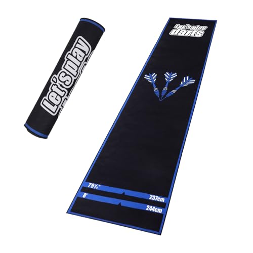 Professional Darts Mat with Oche Line System & Throw Lines – Premium Dart Mat for Floor Steeldart & Soft Darts | 260x60 cm | with Throwing Line - Ideal as a Gift - style: Blue Darts