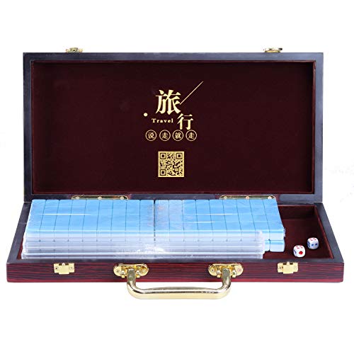 Miniature Chinese Mahjong Game Set with Foldable Table 144 Mini-Tiles, Case, and Accessories, Travel Set (Blue, 22MM) - color: Blue