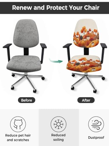 Savannan Office Chair Cover, Autumn Orange Tree Mountain Farm House Protective Stretch Elastic Universal Cover for Desk Task Chair,Computer Rotating Chair 1 Pcs Retro Linen