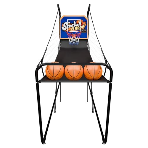 F2C Foldable Electronic Arcade Basketball Game with Electronic Scorer & Buzzer - Ideal Indoor Single Shot Basketball Fun for Adults and Kids, Comes with 3 Basketballs & Pump