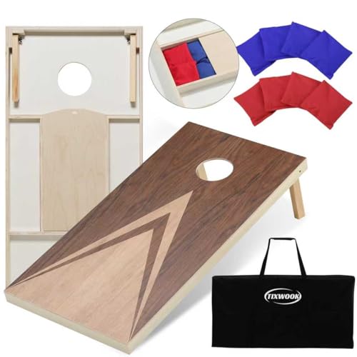 Regulation Cornhole Board Set with Storage Capability, 4 x 2 ft Solid Wood Cornhole Game Set with 8 Bean Bags and 2 Cornhole Board, Premium Corn Hole Game for Adults and Family (Rustic)