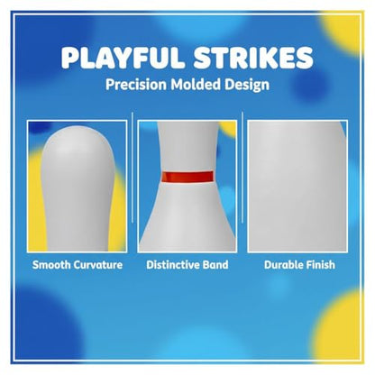 12 Pcs Bowling Set for Preschoolers, 10 Mini Plastic Pins 6.3 in Tall, 2 Balls 2.8 in Diameter, Reusable Indoor Outdoor Bowling Set for Party Games, Family Fun, Enhance Coordination