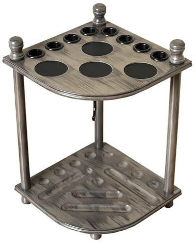 Pool Cue Rack Hold up to 8 Sticks & Billiard Accessories. Floor Stand Pool Cue Stick Holder Made of 100% Solid Hardwood.(GREY) - color: GREY