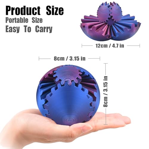 Gear Sphere, 3D Printed Gearsphere - The Steampunk Whirling Wonder Fidget Gear Ball, Gearsphere Cube Fidget Toy for Office and Home, Stress Relief Cool Stuff Toys Gift for 3+ Kids Adult (Purple) - color: Purple