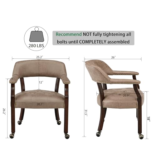 Set of 4 Dining Chair with Casters, Accent Captains Chairs with Wheels & Arms,Wheeled Roller Wood Chairs for Kitchen & Game Poker Table,Espresso&Light Wheat 318LT(NO Table!) - color: Espresso&light Wheat