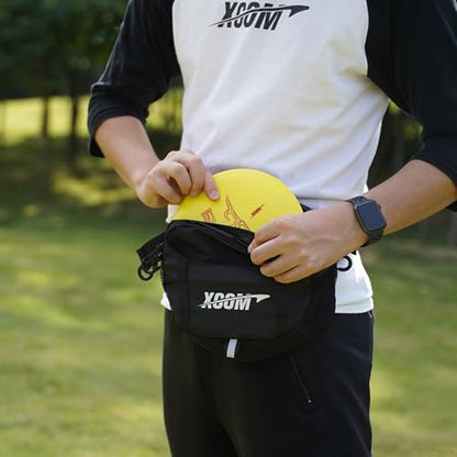 Disc Golf Starter Bag Waist Fanny, Basic Portable Waist Bag Storage for 3-5 Discs, with Adjustable Strap, 3 Zipped Pockets for Men, Women, Black