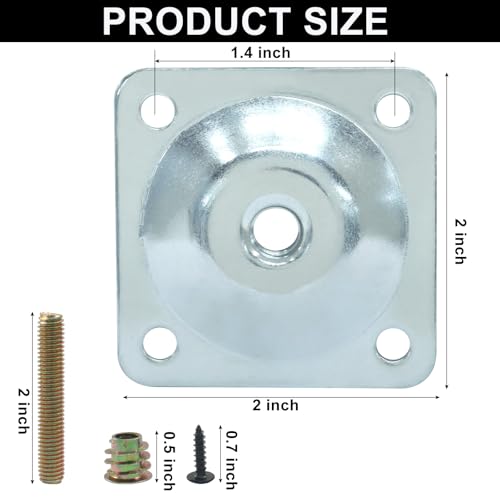 Murtenze 4 Pack Leg Mounting Plates, 5/16"(M8) Mounting T-Plates with Hanger Bolts, Screws Strengthen Furniture Repair for Sofa/Couch/Seat(Silver) - color: Silver