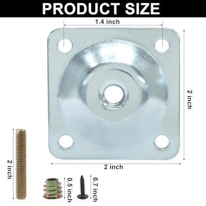 Murtenze 4 Pack Leg Mounting Plates, 5/16"(M8) Mounting T-Plates with Hanger Bolts, Screws Strengthen Furniture Repair for Sofa/Couch/Seat(Silver) - color: Silver