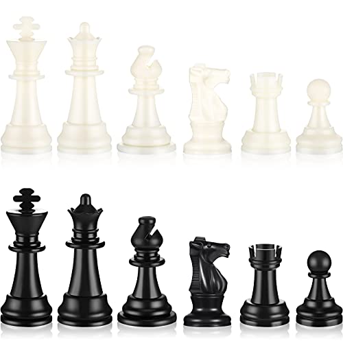 Sumind 32 Pcs Chess Pieces Only Plastic Chessman Set for Replacement of Missing Pieces Pawn 95 Mm/ 3. 7 Inch King's Height Tournament Chess Set with Storage Bag for Board Game White and Black