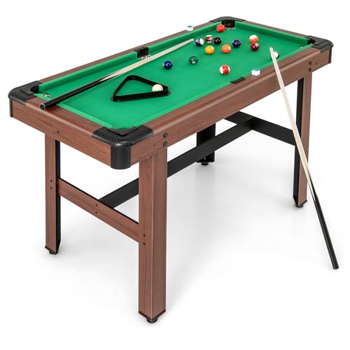 GYMAX Pool Table, 48 Inch Wooden Billiard Tables with 16 Balls, 2 Cue Sticks, 2 Chalks and Brush, Snooker Table Mini Pool Table for Kids, Family, Party - color: Green