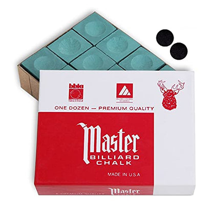 Master Billiard Pool Cue Chalk Premium Quality - 1 Dozen - Made in The USA + 2 pcs of Quality Billiard Pool Table Spots by Tweeten Fibre Co. - color: Spruce