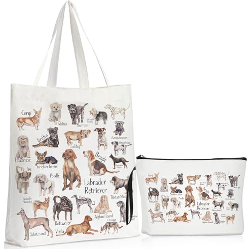 Sieral 2 Pcs Animal Lover Bag Gift for Women Travel Canvas Tote Portable Zipper Pouch Canvas Reusable Grocery Tote - style: Dog