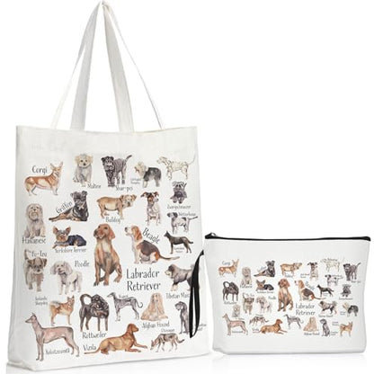Sieral 2 Pcs Animal Lover Bag Gift for Women Travel Canvas Tote Portable Zipper Pouch Canvas Reusable Grocery Tote - style: Dog