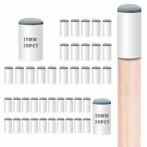 40pcs Slip On Pool Cue Tips，Premium Replacement Pool Cue Tips ，2 Sizes Pool Stick Tips No Glue or Tool Required Billiard Cue Tips Replacement 10mm, 13mm Billiard Stick Tips for Snooker and Pool Cues