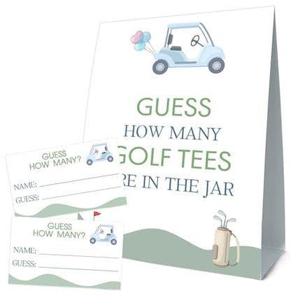 GOLF Brithday Decorations, Guess How Many Golf Tees Are in the Jar, Suite for Birthday Party Bridal Shower Wedding Activit, 50 Cards and Sign - size: 5" x 7" (sign), 3.5" x 2" (guess cards)