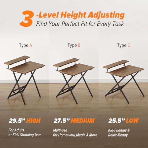 WOHOMO Folding Computer Desk with Adjustable Height, 23.6" x 31.5" x 25.6" Foldable Table with Monitor Stand, Small Office Desk for Bedroom, Space Saving Desk for Home Office, Easy Assemble, Walnut - color: Walnut