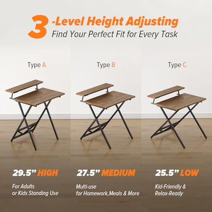 WOHOMO Folding Computer Desk with Adjustable Height, 23.6" x 31.5" x 25.6" Foldable Table with Monitor Stand, Small Office Desk for Bedroom, Space Saving Desk for Home Office, Easy Assemble, Walnut - color: Walnut