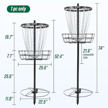 Disc Golf Basket with 24/12 Heavy Duty Chains, Disc Golf Target with Adjustable Height/Sound Reducer & Remote LED Light & Light Up Discs, Durable Practice Goal with Ground Stake for Backyard