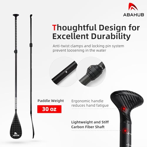Abahub Carbon Fiber SUP Paddles, 1 x 3 Section Adjustable 67" - 86" Carbon Fiber Shaft, Lightweight Stand-up Paddle Oars for Paddleboards, with a Carrying Bag - color: Carbon Square Print