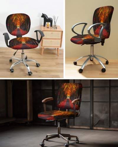 Savannan Office Chair Cover, Autumn Natural Path Scenery Protective Stretch Elastic Universal Cover for Desk Task Chair,Computer Rotating Chair 1 Pcs Thanksgiving Fall Maple Leaves