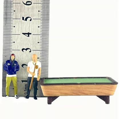 1/64 Scale Miniature Pool Table Set, Resin Billiards Model with Balls and Cue Sticks for Dollhouse and Diorama Scenes